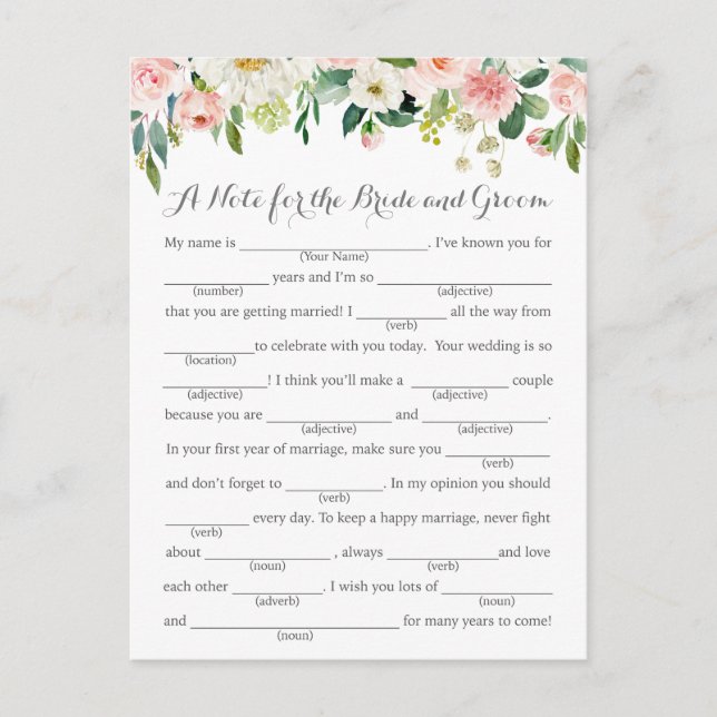 Carte Postale Pink and White Flower Wedding Advice Cards (Devant)
