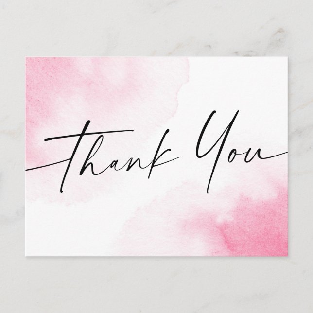 Carte Postale Pink aquarelle manuscrite script de style merci (Devant)