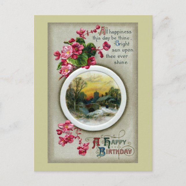 Carte Postale Pink Begonias Vintage Anniversaire Vignette (Devant)