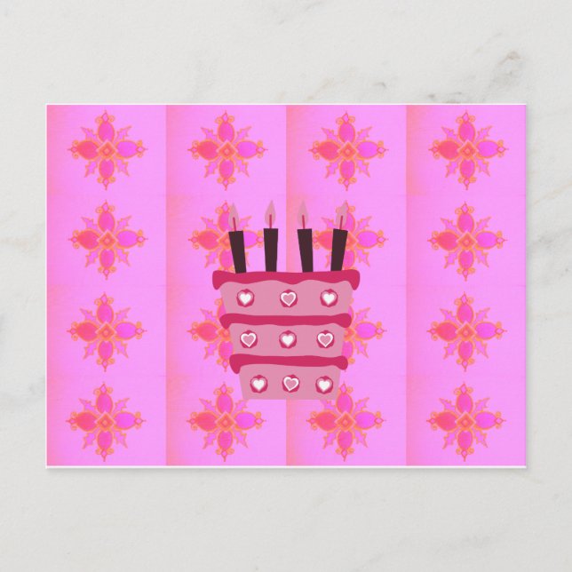 Carte Postale Pink Bird Cake Art Imprimer (Devant)