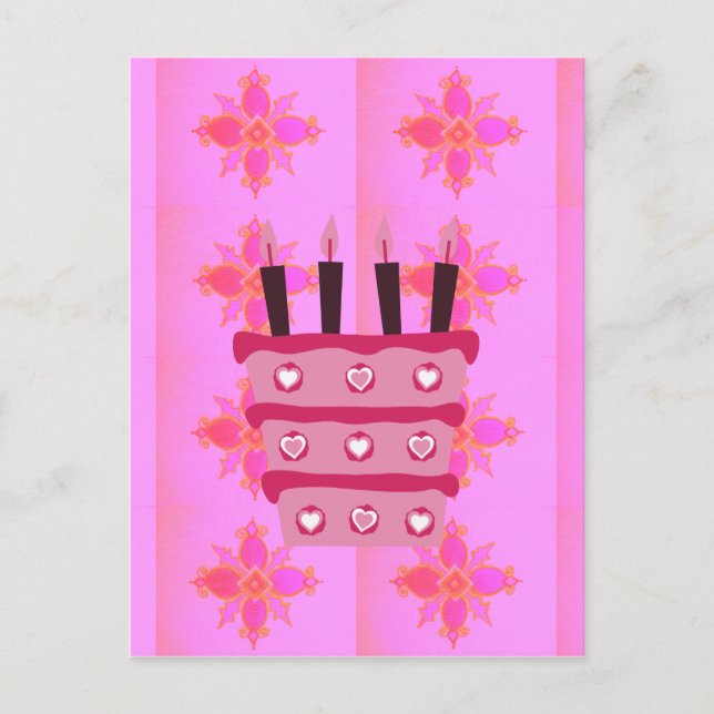 Carte Postale Pink Bird Cake Art Imprimer (Devant)