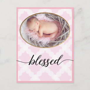 Carte Postale Pink Blessé Script Baby Girl Baptism Photo