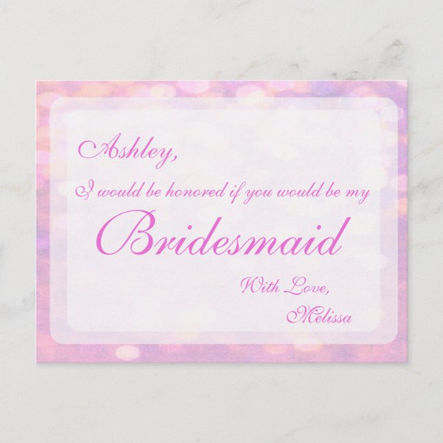 Carte Postale Pink Bokeh | Bridesmaid (Devant)