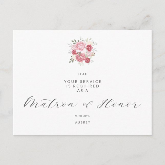 Carte Postale Pink Bouquet Will You Be My Matron Honor Proposal  (Devant)
