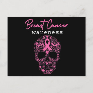 Carte Postale Pink Butterfly Skull Breast Cancer Awareness Bonjo