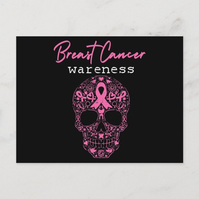 Carte Postale Pink Butterfly Skull Breast Cancer Awareness Bonjo (Devant)