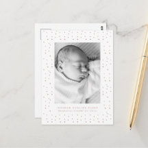 Pink Confetti Baby Birth Announcement Postcard