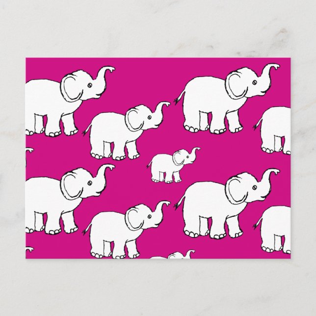 Carte Postale Pink Cute Animal Pattern Cartoon Elephant Pattern (Devant)