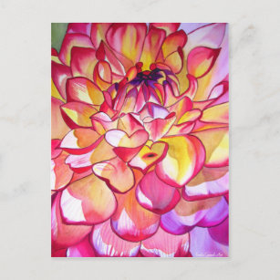 Carte Postale Pink Dahlia fleurs aquarelle art