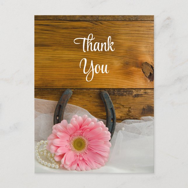Carte Postale Pink Daisy et Horseshoe Merci Mariage occidental (Devant)