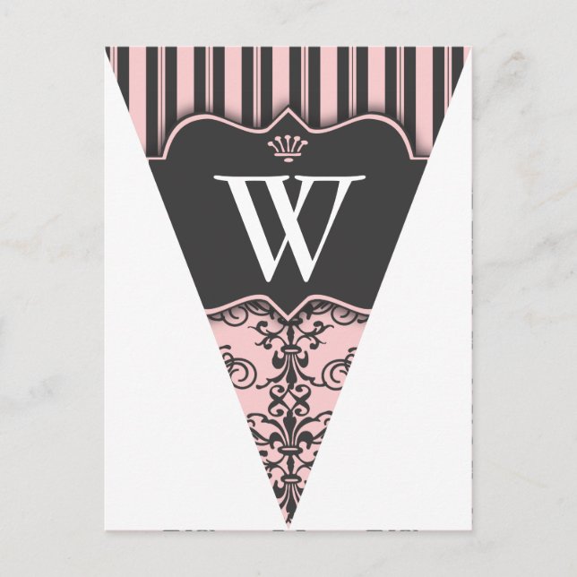 Carte postale Pink Damask Party Flag Bunting Banne (Devant)