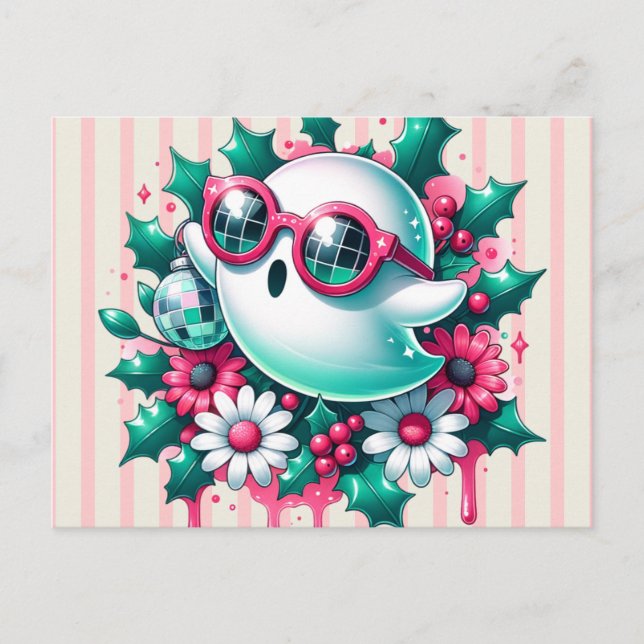 Carte Postale Pink Disco Ball Christmas Ghost (Devant)