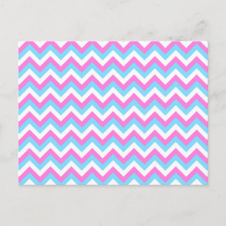 Carte Postale Pink et Bleu Chevron Zig Zag Stripes.