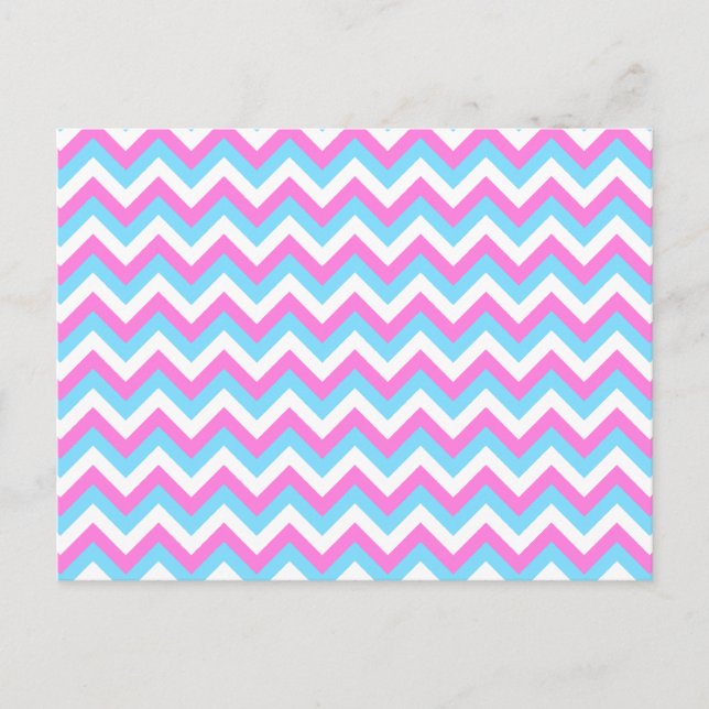 Carte Postale Pink et Bleu Chevron Zig Zag Stripes. (Devant)