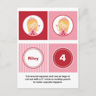 Carte Postale Pink et Red Blonde Princess Cupcake Toppers