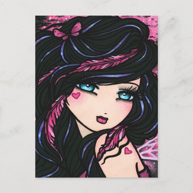 Carte Postale Pink Feathers Fairy Fantasy Art Postcard (Devant)