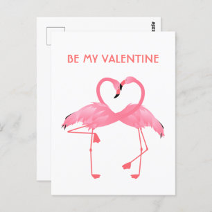 Carte Postale Pink Flamant rose Be My Valentine Flat Holiday Car