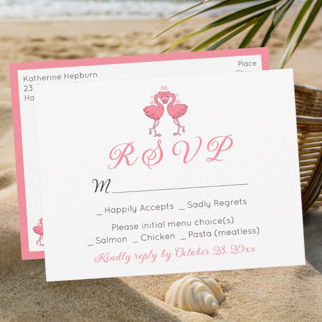 Carte Postale Pink Flamingo Tropical Hawaiian Beach Wedding RSVP (Créateur téléchargé)