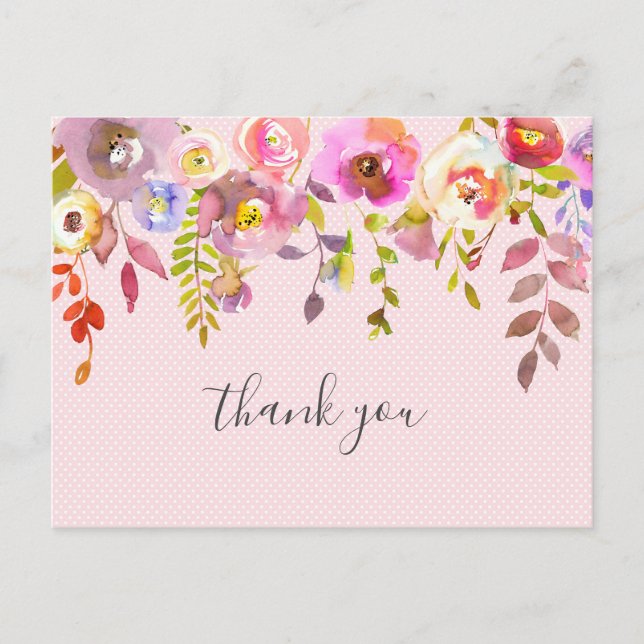 Carte Postale Pink floral fille baby shower poème merci (Devant)