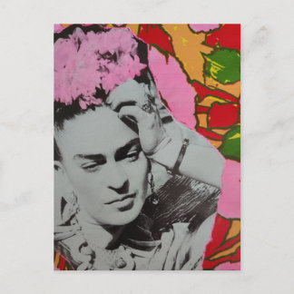 Carte Postale Pink Flowers in Her Hair Mixed Media Collage