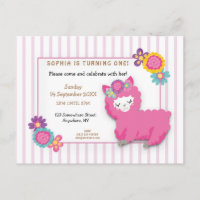 Pink Fluffy Llama Stripe premier anniversaire Invi