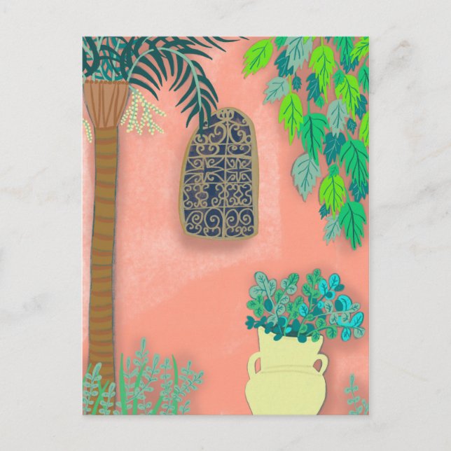 Carte Postale Pink Garden Wall Secret Exotique Palm Tree (Devant)