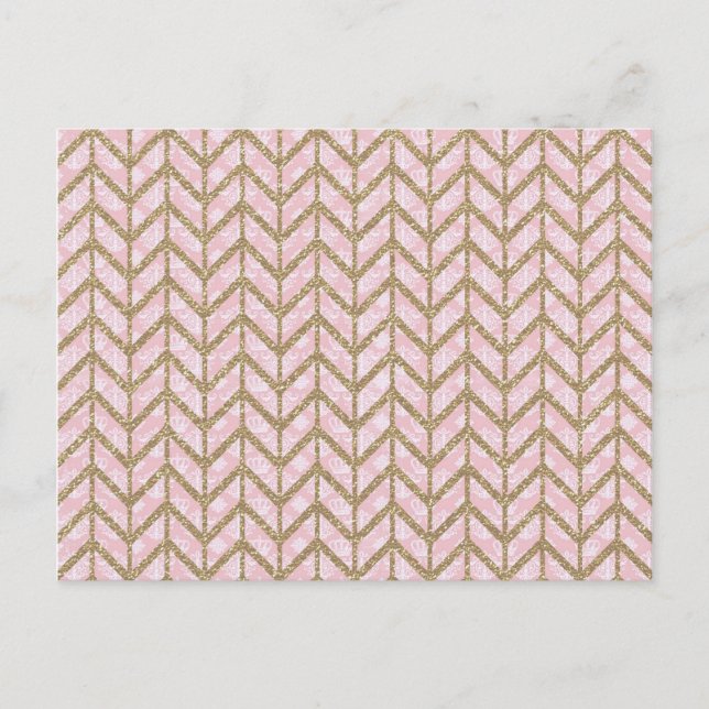 Carte Postale Pink Gold Royal Damask Chevron Parties scintillant (Devant)