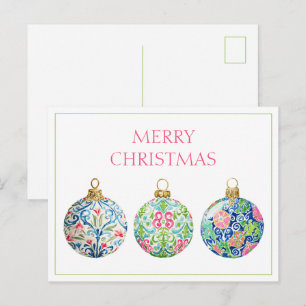 Carte Postale Pink Green et Navy Blue Chinoiserie Noël