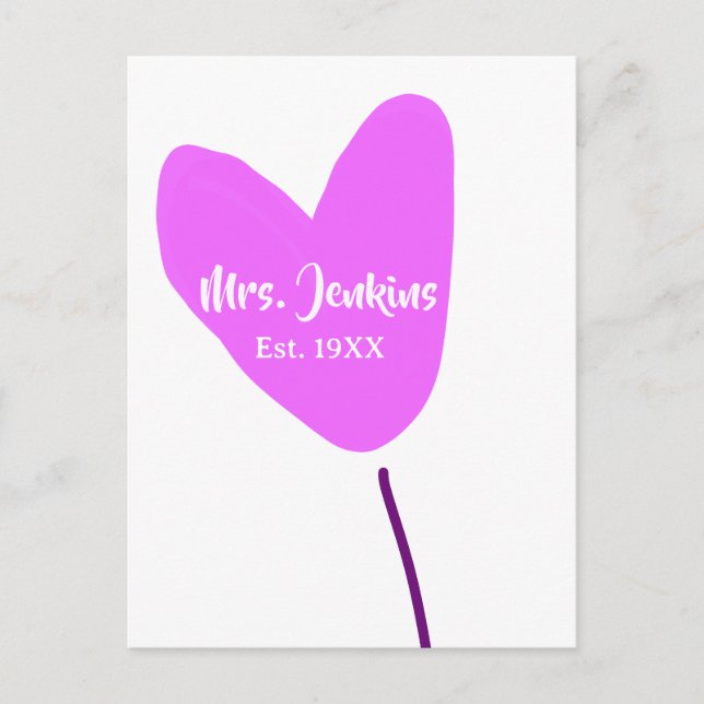 Carte Postale Pink heart balloon Mrs add name est. Add year love (Devant)