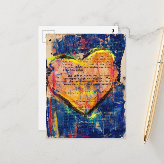 Carte Postale Pink Heart Mixed Media Collage (Devant/Arrière en situation)