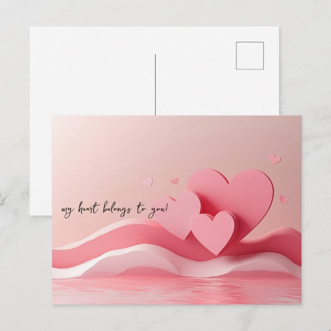 Carte Postale Pink Hearts Papercut Saint-Valentin (Devant / Derrière)