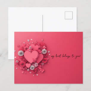 Carte Postale Pink Hearts Papercut Saint-Valentin
