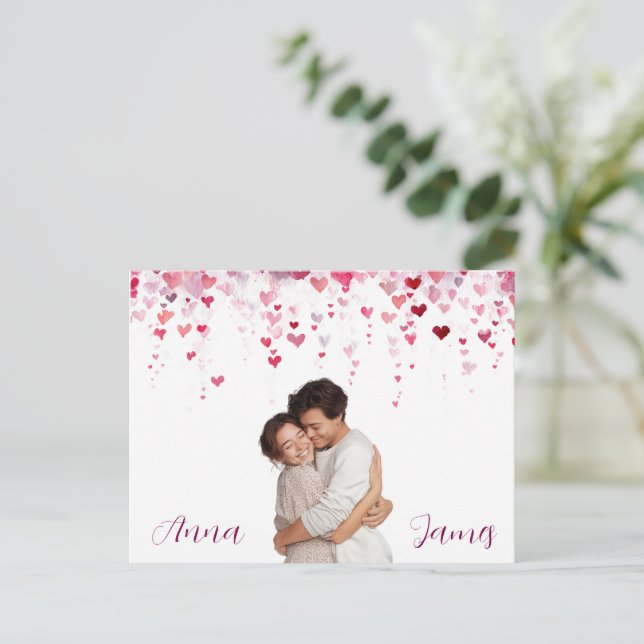 Carte Postale Pink Hearts Valentine's Day Card Custom Photo (Debout devant)