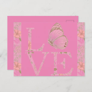 Carte Postale Pink Love Papillon Floral