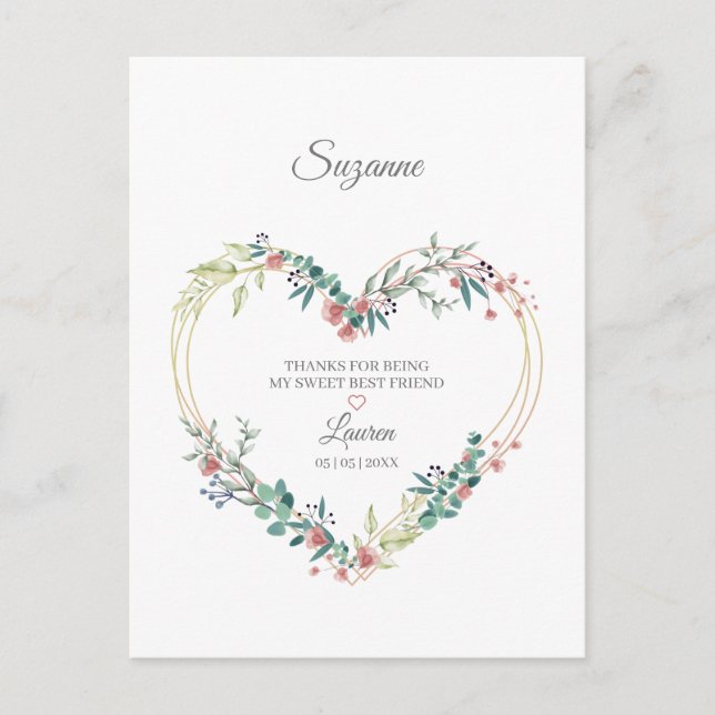Carte Postale Pink Merci à tes meilleurs amis Floral Heart (Devant)