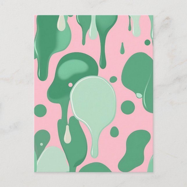 Carte Postale Pink Mint Green Melting Drip Pattern Abstract  (Devant)