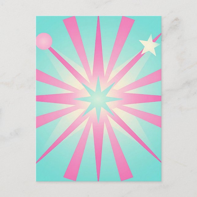 Carte Postale Pink Mint Retro Starburst Glow (Devant)