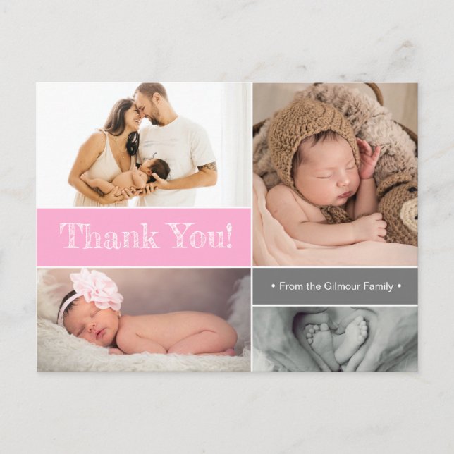Carte Postale Pink Modern fille photo collage Baby shower (Devant)