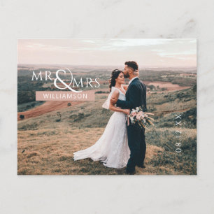 Carte Postale Pink Mr & Mrs Monogram Mariage Photo Merci