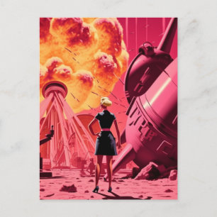 Carte Postale Pink Orange bombe fumée dessin vintage