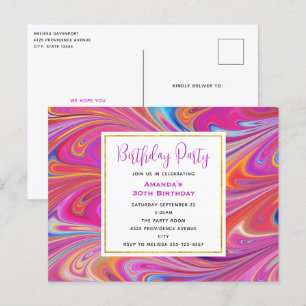 Carte Postale Pink Orange Swirls Résumé Design Anniversaire Fête