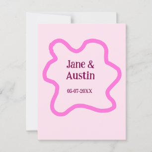 Carte Postale Pink pastel rétro mariage bordure nom date
