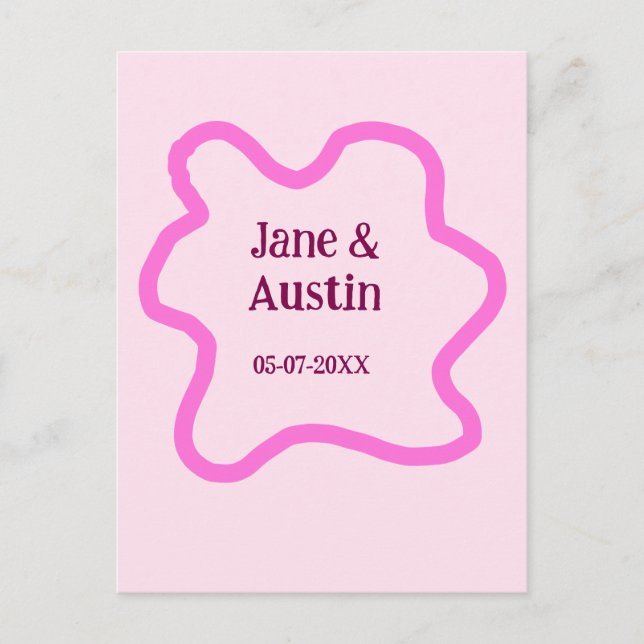 Carte Postale Pink pastel rétro mariage bordure nom date (Devant)