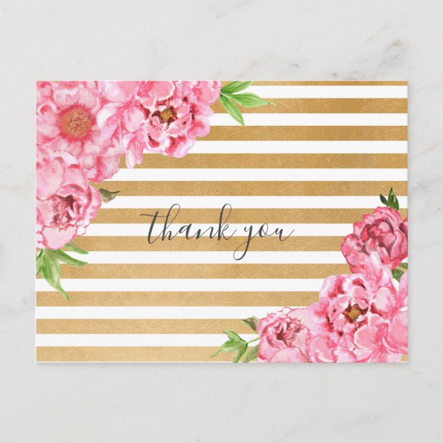 Carte Postale Pink Peonies fille baby shower poème merci (Devant)