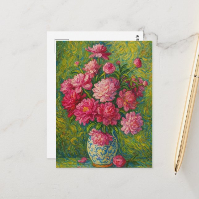 Carte postale Pink Peony (Devant/Arrière en situation)
