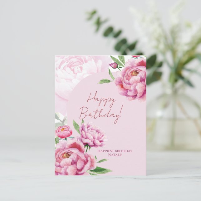 Carte Postale Pink Peony Birthday Folded Greeting Card (Debout devant)