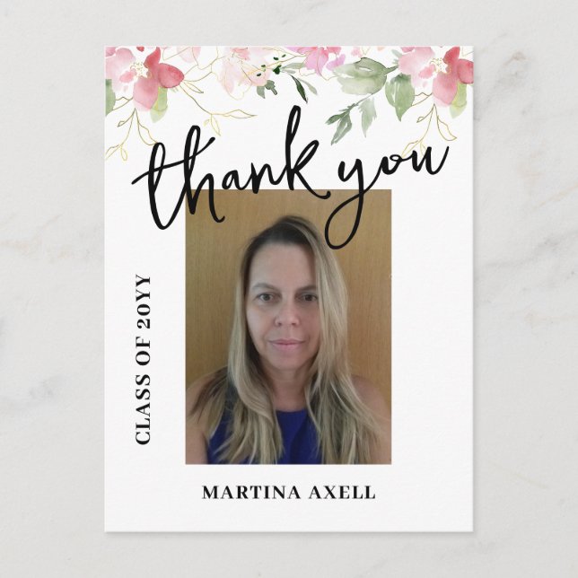 Carte Postale Pink Photo Graduation Thank You  Postcard (Devant)