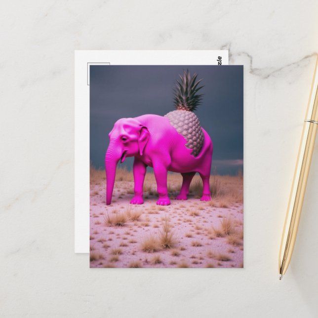 Carte Postale Pink Pinapple Elephant Surreal (Devant/Arrière en situation)