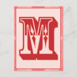 Carte Postale Pink Plaid Letter "M" Typography Banner Card