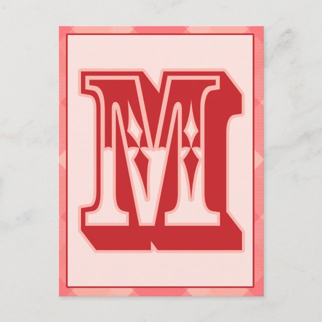 Carte Postale Pink Plaid Letter "M" Typography Banner Card (Devant)
